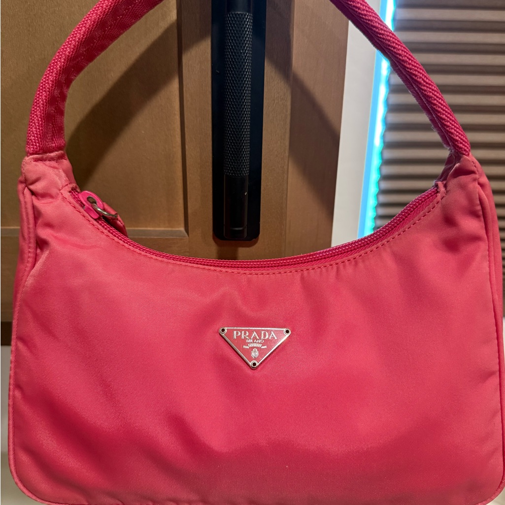 Prada Pink Nylon Shoulder Bag With Signature Logo